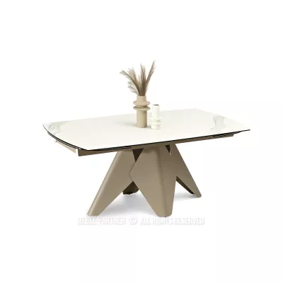 Rozkládací jídelní stůl HAMAD - bílý mramor / béžový