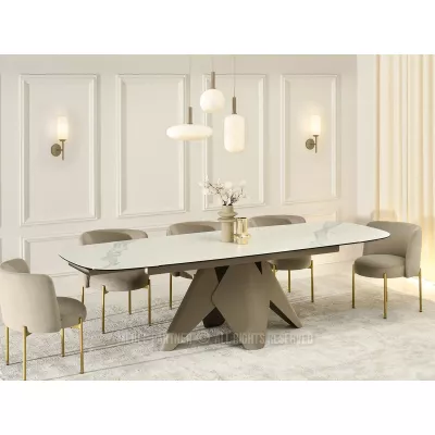 Rozkládací jídelní stůl HAMAD - bílý mramor / béžový