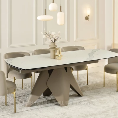 Rozkládací jídelní stůl HAMAD - bílý mramor / béžový