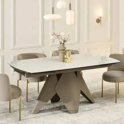 Rozkládací jídelní stůl HAMAD - bílý mramor / béžový