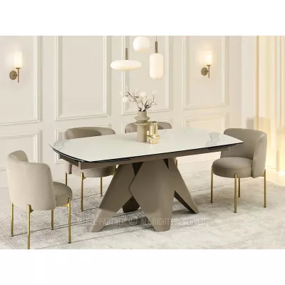 Rozkládací jídelní stůl HAMAD - bílý mramor / béžový