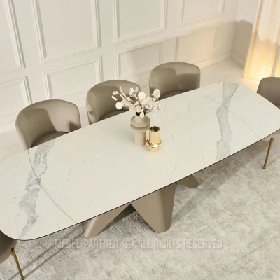 Rozkládací jídelní stůl HAMAD - bílý mramor / béžový