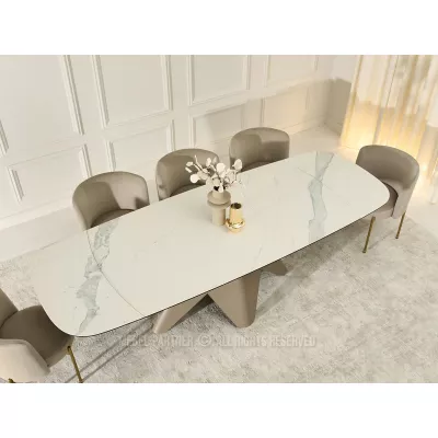 Rozkládací jídelní stůl HAMAD - bílý mramor / béžový