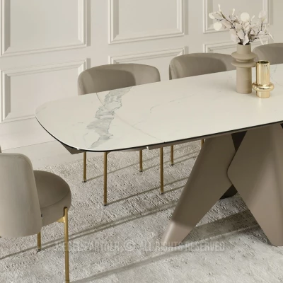 Rozkládací jídelní stůl HAMAD - bílý mramor / béžový