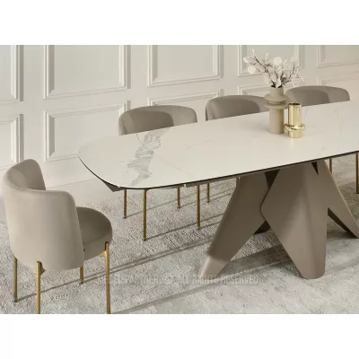 Rozkládací jídelní stůl HAMAD - bílý mramor / béžový