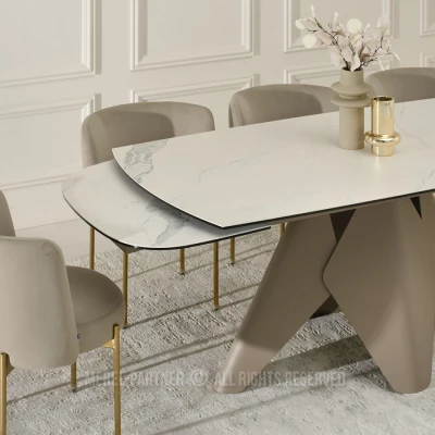 Rozkládací jídelní stůl HAMAD - bílý mramor / béžový