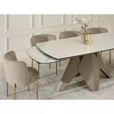 Rozkládací jídelní stůl HAMAD - bílý mramor / béžový