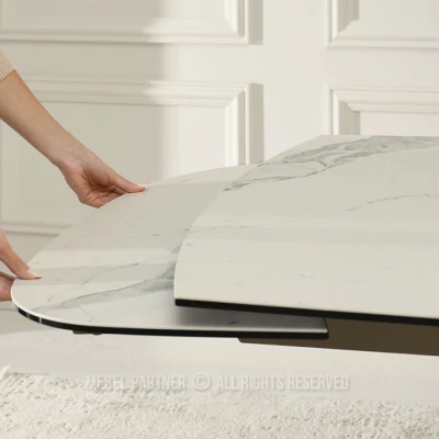 Rozkládací jídelní stůl HAMAD - bílý mramor / béžový