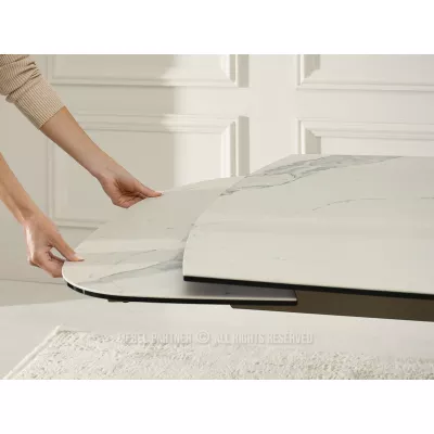 Rozkládací jídelní stůl HAMAD - bílý mramor / béžový