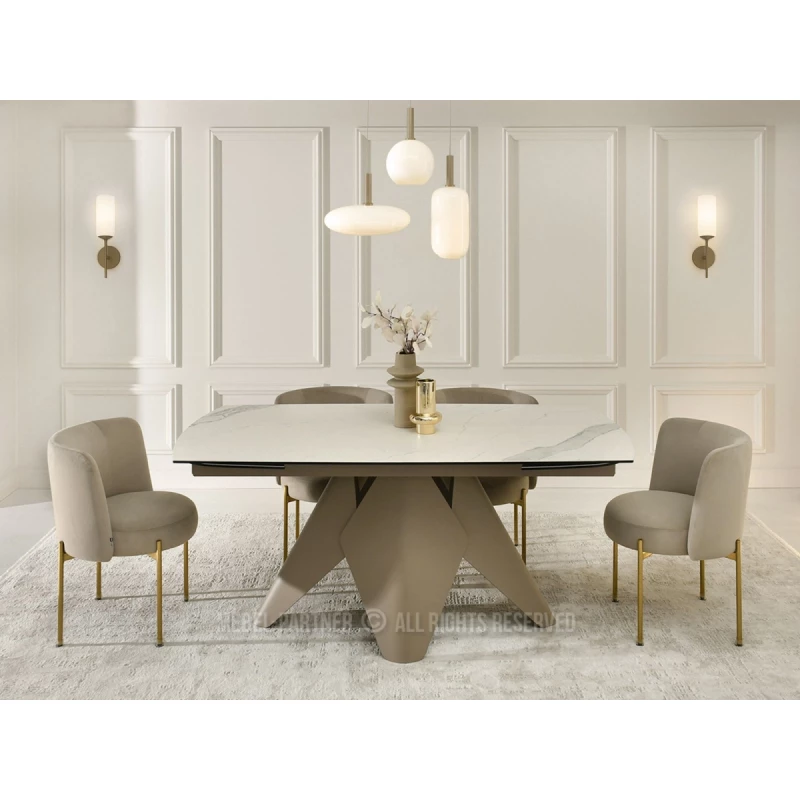 Rozkládací jídelní stůl HAMAD - bílý mramor / béžový