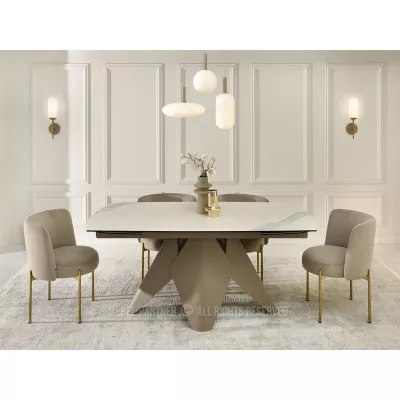 Rozkládací jídelní stůl HAMAD - bílý mramor / béžový