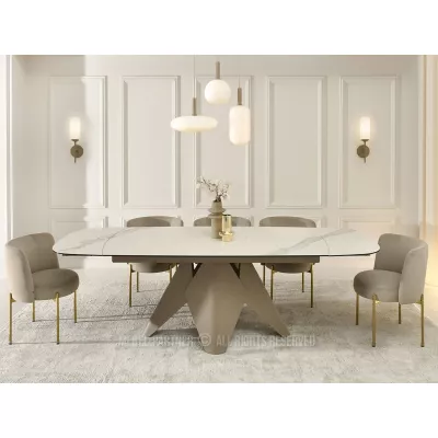 Rozkládací jídelní stůl HAMAD - bílý mramor / béžový