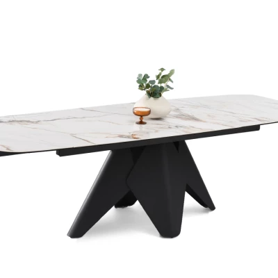 Rozkládací jídelní stůl HAMAD - béžový mramor / černý