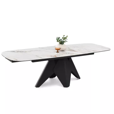 Rozkládací jídelní stůl HAMAD - béžový mramor / černý
