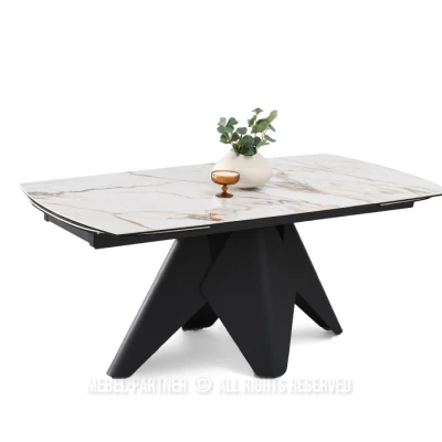 Rozkládací jídelní stůl HAMAD - béžový mramor / černý