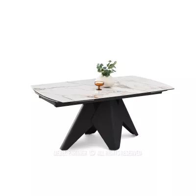 Rozkládací jídelní stůl HAMAD - béžový mramor / černý
