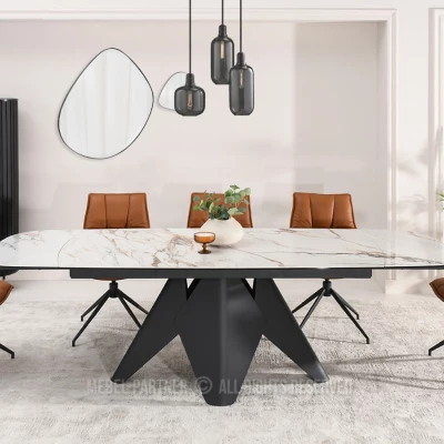 Rozkládací jídelní stůl HAMAD - béžový mramor / černý
