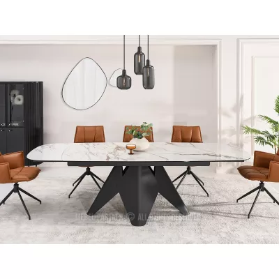 Rozkládací jídelní stůl HAMAD - béžový mramor / černý