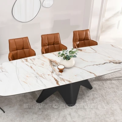 Rozkládací jídelní stůl HAMAD - béžový mramor / černý