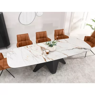 Rozkládací jídelní stůl HAMAD - béžový mramor / černý