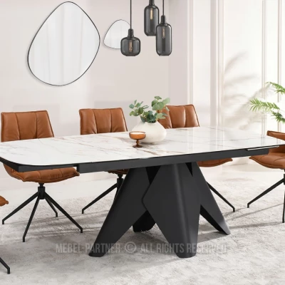 Rozkládací jídelní stůl HAMAD - béžový mramor / černý