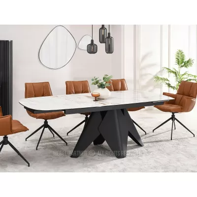 Rozkládací jídelní stůl HAMAD - béžový mramor / černý
