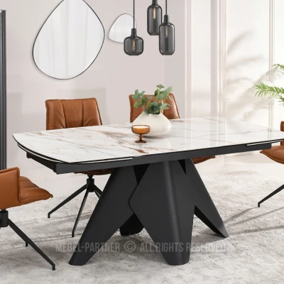 Rozkládací jídelní stůl HAMAD - béžový mramor / černý
