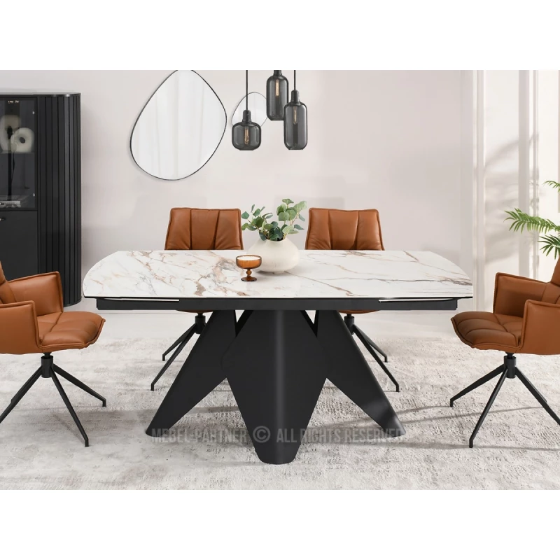 Rozkládací jídelní stůl HAMAD - béžový mramor / černý