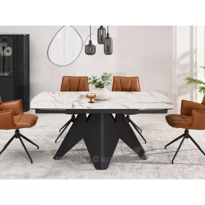 Rozkládací jídelní stůl HAMAD - béžový mramor / černý