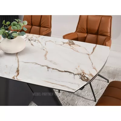 Rozkládací jídelní stůl HAMAD - béžový mramor / černý