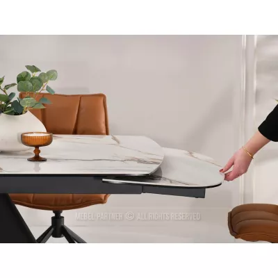 Rozkládací jídelní stůl HAMAD - béžový mramor / černý