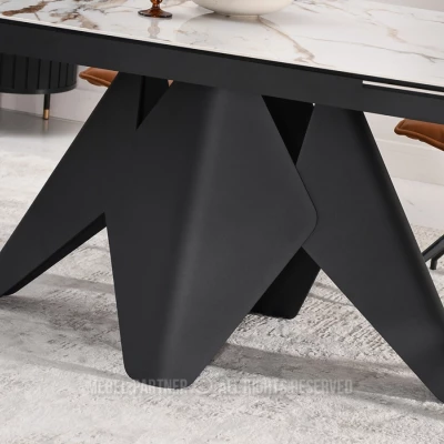 Rozkládací jídelní stůl HAMAD - béžový mramor / černý