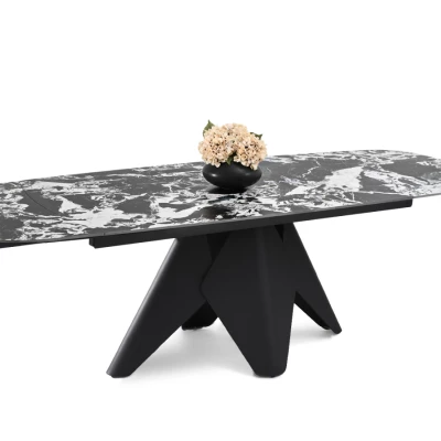 Rozkládací jídelní stůl HAMAD - černobílý mramor / černý