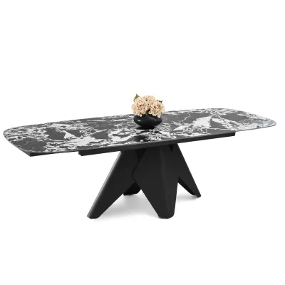 Rozkládací jídelní stůl HAMAD - černobílý mramor / černý