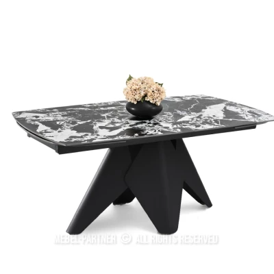 Rozkládací jídelní stůl HAMAD - černobílý mramor / černý