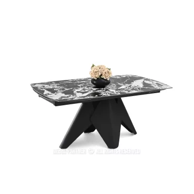 Rozkládací jídelní stůl HAMAD - černobílý mramor / černý