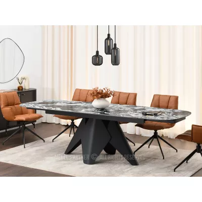 Rozkládací jídelní stůl HAMAD - černobílý mramor / černý