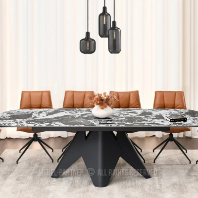 Rozkládací jídelní stůl HAMAD - černobílý mramor / černý