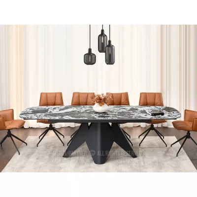 Rozkládací jídelní stůl HAMAD - černobílý mramor / černý