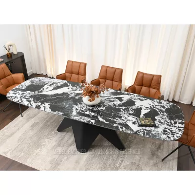Rozkládací jídelní stůl HAMAD - černobílý mramor / černý