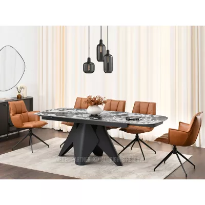 Rozkládací jídelní stůl HAMAD - černobílý mramor / černý