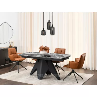 Rozkládací jídelní stůl HAMAD - černobílý mramor / černý
