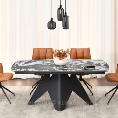 Rozkládací jídelní stůl HAMAD - černobílý mramor / černý