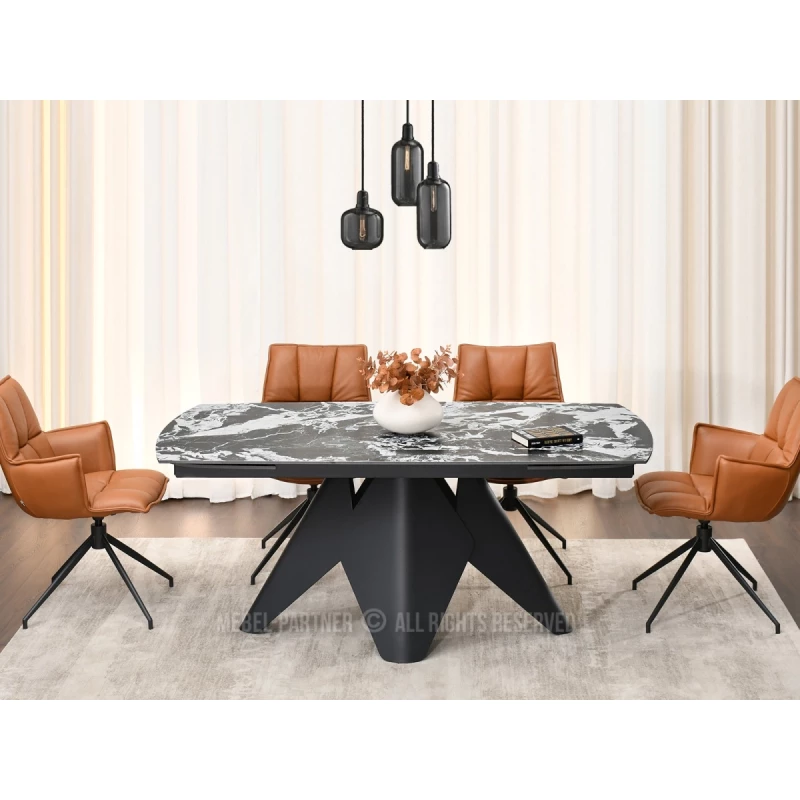 Rozkládací jídelní stůl HAMAD - černobílý mramor / černý