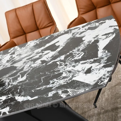Rozkládací jídelní stůl HAMAD - černobílý mramor / černý