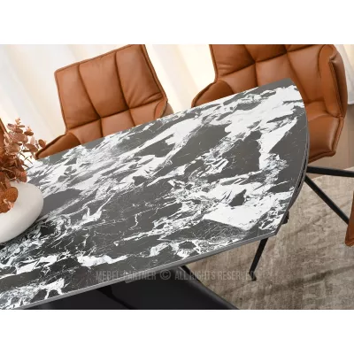 Rozkládací jídelní stůl HAMAD - černobílý mramor / černý