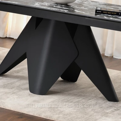 Rozkládací jídelní stůl HAMAD - černobílý mramor / černý