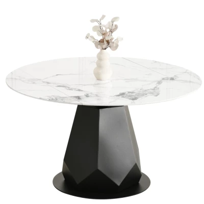 Rozkládací jídelní stůl HARDY - bílý mramor / černý