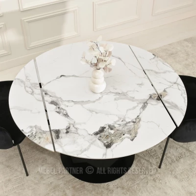 Rozkládací jídelní stůl HARDY - bílý mramor / černý