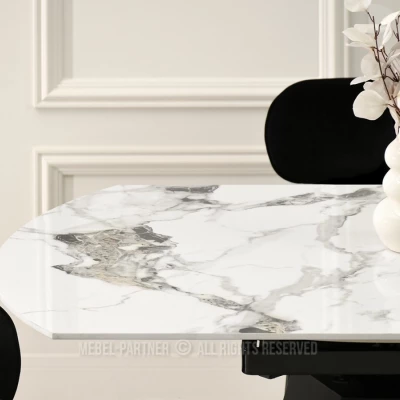 Rozkládací jídelní stůl HARDY - bílý mramor / černý